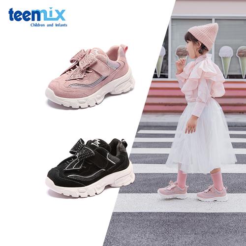 天美意teenmix童鞋儿童运动鞋子2020秋季新款女童蝴蝶结休闲鞋厚底