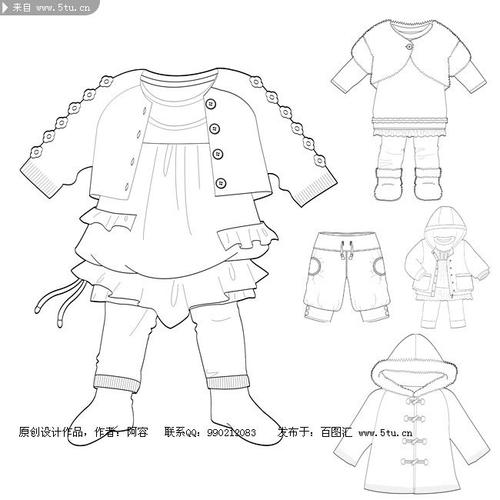 手绘儿童服装线稿 儿童服装设计模板