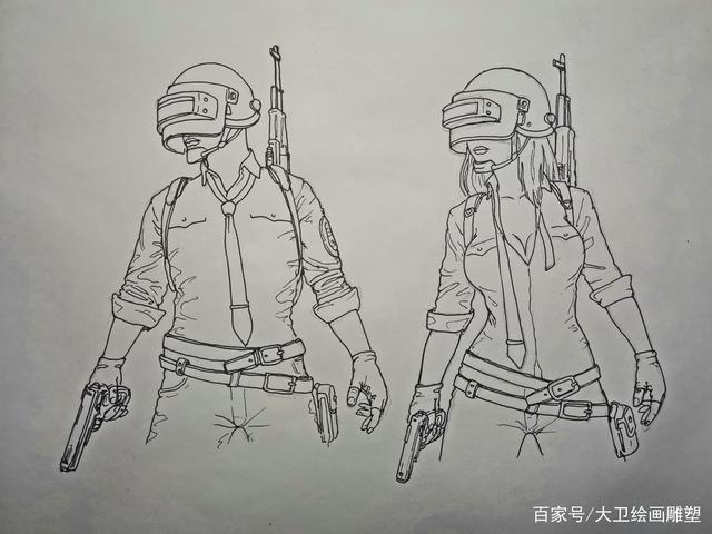 人物插画作品,吃鸡游戏经典人物,绝地求生情侣版