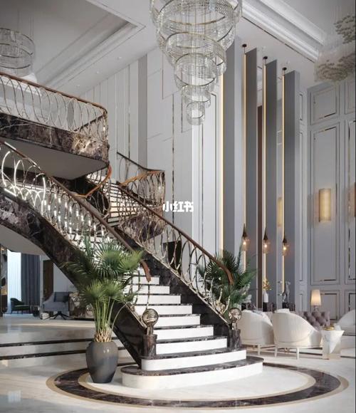 合肥现代法式风挑空客厅 优雅楼梯_设计_装修_别墅_法式风格_客厅