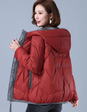 恒源祥2021年新款中年妈妈宽松连帽加厚外套女装羽绒服女短款女士女生