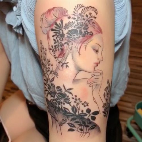 记录我身上的四个纹身:半臂插画妹妹