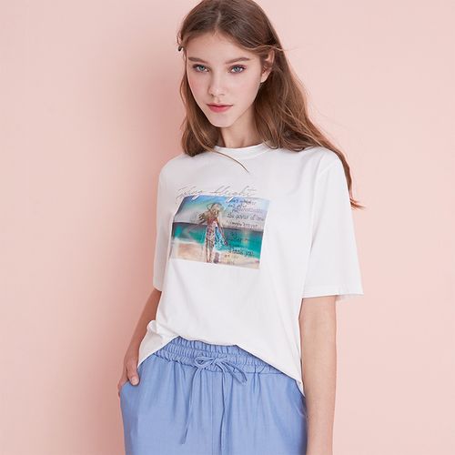 2021夏装白色t恤女印花宽松ins洋气百搭短袖上衣潮港风简约