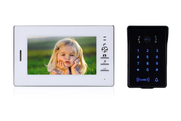 7寸高清彩色密码刷卡门禁有线可视对讲门铃/遥控开锁/厂家直销
