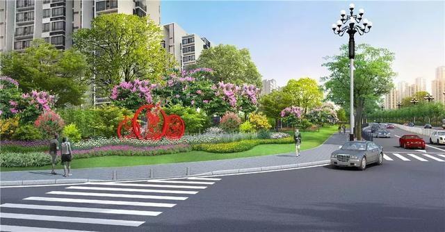 建设内容包括对道路沿线中央带,渠化岛,行道树树穴(部分路段为绿化带)