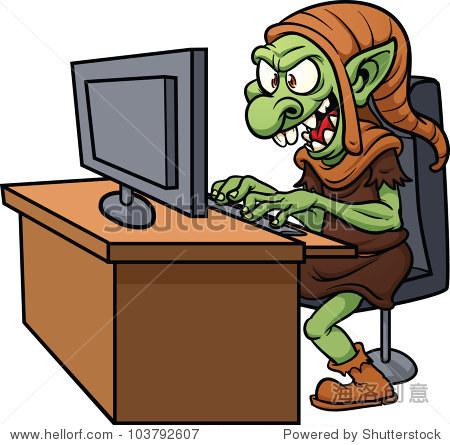 internet troll using a computer.