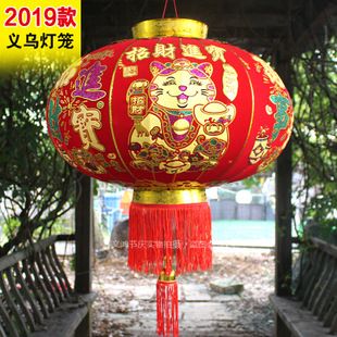 大红灯笼定制广告2019新款招财猫烫金植绒布新年过年灯笼春节户外