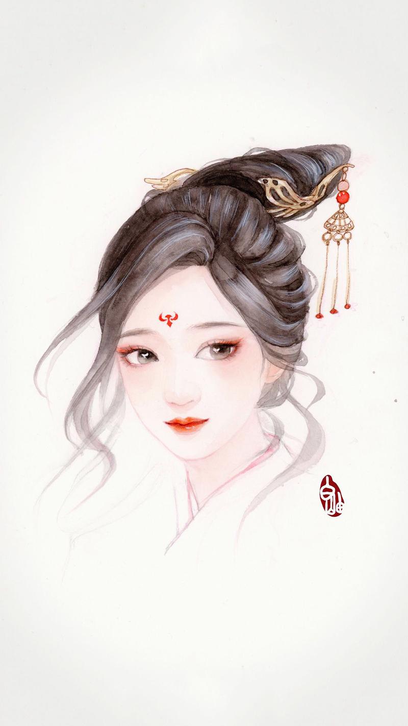 手绘古风美女唯美高清手机壁纸
