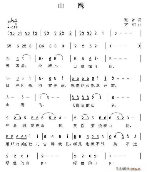 山鹰(张冰词 方翔曲) 歌谱简谱网