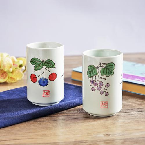 非非小筑 日式高温釉下彩手绘陶瓷杯子 水果吉祥直筒杯 家用水杯
