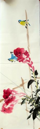特价96x30厘米国画手绘六尺六开花鸟画鸟语花香mj9071901-40国画