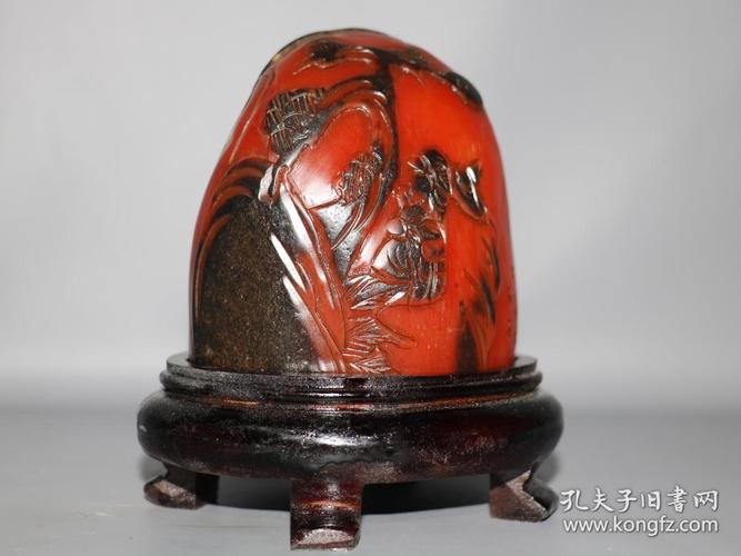 旧藏文房雅室摆件乌鸦皮红田黄薄意山水印章摆件精品篆刻印章闲章摆件