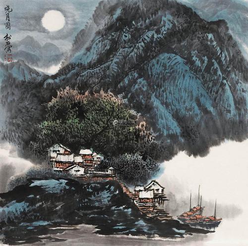 崔松石(1944～2010) 晓月图 立轴 设色纸本