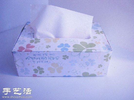 纸巾盒制作材料:卡纸一张,包装纸一张(图案自行选择),双面胶,剪刀