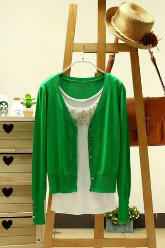 春秋简约基本款袖扣贝壳扣开衫外套 女式长袖女针织衫 批发