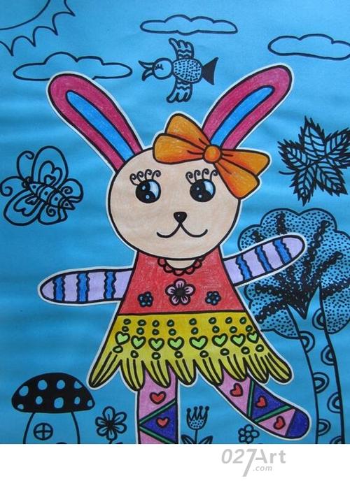 艺考 儿童画 儿童画画 蜡笔画 漂亮的小兔子拟人动物画作品赏析
