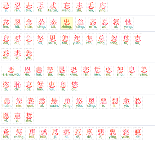 心的偏旁有啥字