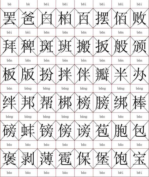 3500常用汉字拼音田字格