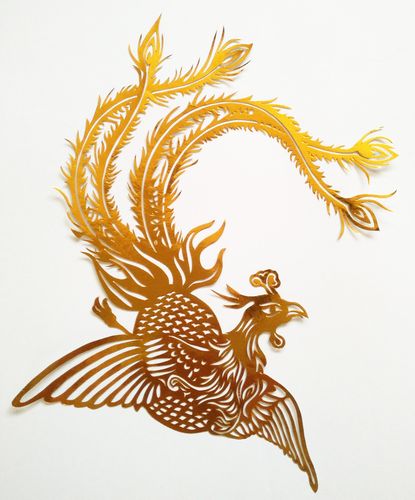 金色凤凰花鸟剪纸 纯手工金箔纸材料中国特色文化尺寸