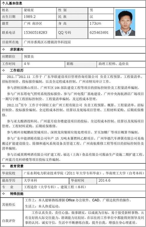 一份挺不错的个人简历模板 - 广州工程总承包集团有限