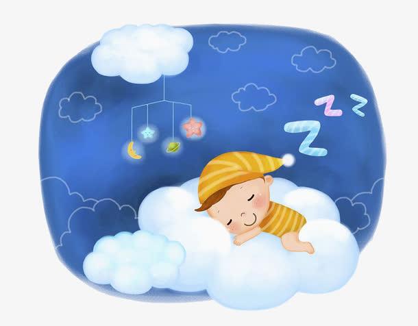 婴儿,小孩,卡通手绘,睡觉,睡眠,进入梦乡,熟睡,宝宝,云朵,夜晚,熟睡的