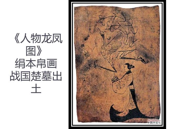 《人物龙凤 图》 绢本帛画 战国楚墓出 土