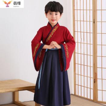 儿童古装汉服国学演出服女童襦裙弟子规三字经启蒙开笔礼表演服装 酒