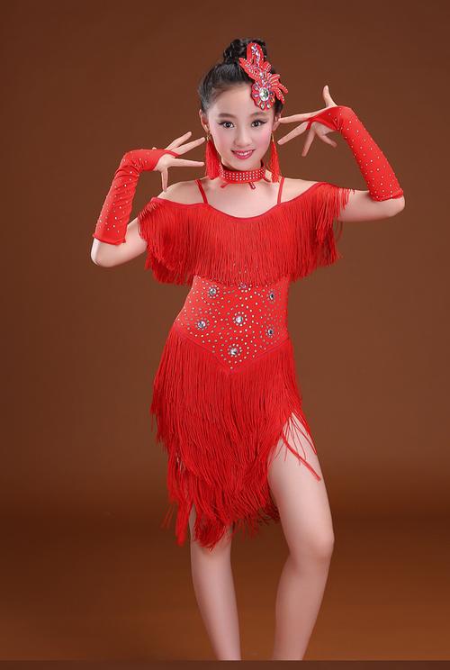 新款儿童拉丁舞裙秋演出服流苏亮钻比赛考级少儿舞蹈练功服装女童