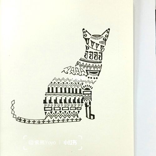 简单手绘埃及猫图腾黑白装饰画针管笔小涂鸦_装饰画_手绘_针管笔_涂鸦