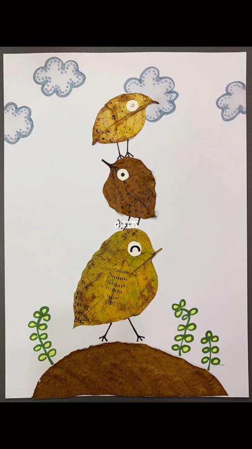 树叶贴的小鸡_美术_幼儿园_亲子_创意美术_兴趣爱好