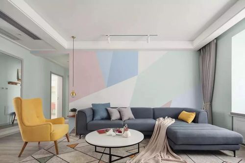 说到双拼就不能不提到用几何色块做得拼色背景墙,这些小清新的色彩让