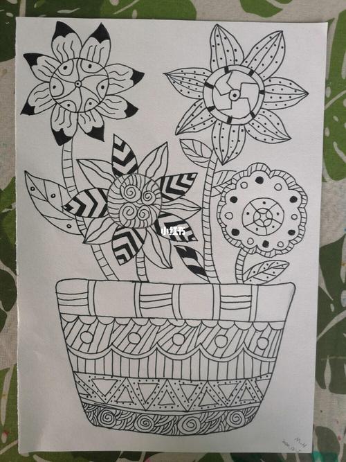 线条画花盆_绘画_绘画日常_文化_绘画