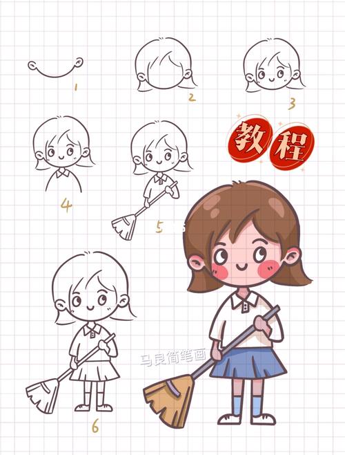 简笔画|小女孩头像卡通人物五一劳动节素材_简笔画_素材_卡通_头像