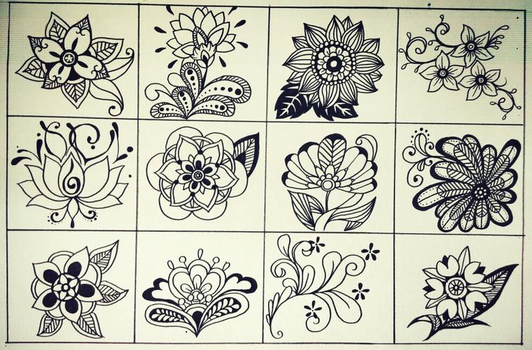 简笔画作业线描花▽