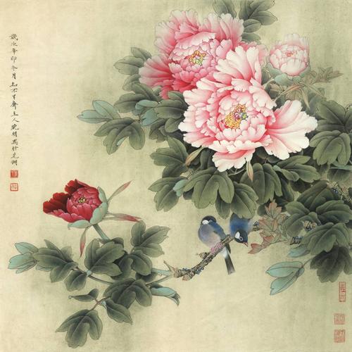 0033_李晓明牡丹工笔画高清图专辑jpg-牡丹灰文鸟_7795x7795px_jpg