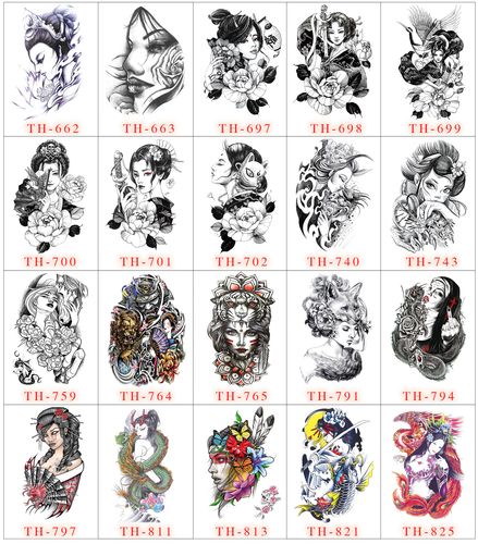 新款半臂纹身贴 艺伎防水花臂纹身贴纸 美女头像纹身夜市地摊货源