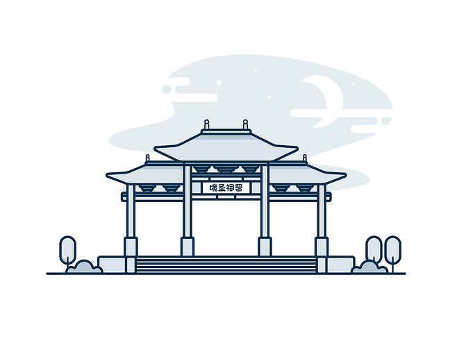 晋祠建筑小插画晋祠建筑小插画