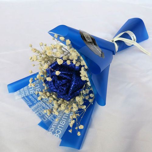 ins单支蓝色妖姬干花小花束满天星蓝玫瑰送闺蜜毕业季