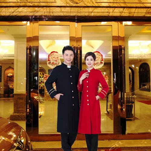 酒店门童迎宾咨客呢大衣制服装男女长袖行李员工作服秋冬装加厚款_7折