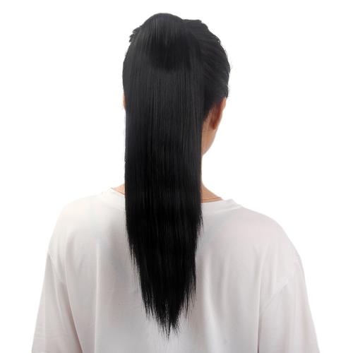 时尚少女日常佩戴马尾假发 50厘米长直黑色老虎夹化纤