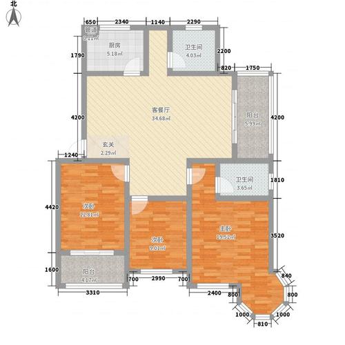米兰春天118.80㎡d1户型3室2厅2卫1厨