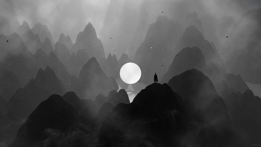 wallpaperengine黑白风落月山水动态壁纸