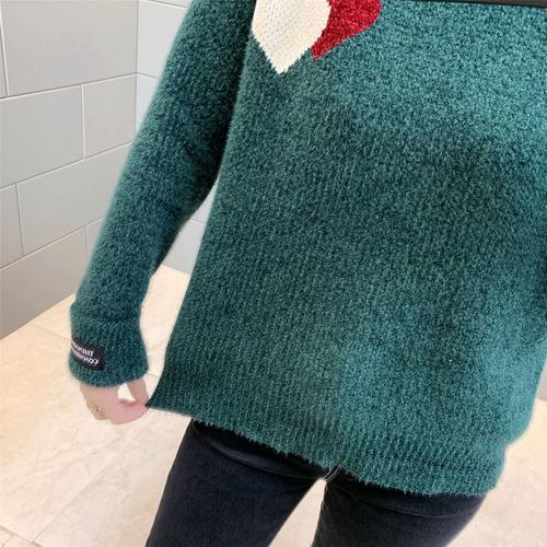 雪尼尔半高领爱心毛衣秋冬新款套头宽松女士针织衫内搭加厚打底衫