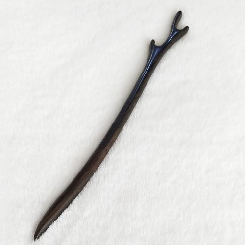 购客加长款 发簪22cm超长木发簪中国风黑檀木簪子夸张龙角长发钗魏晋