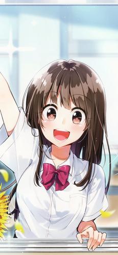 穿校服可爱打招呼的大眼二次元美女