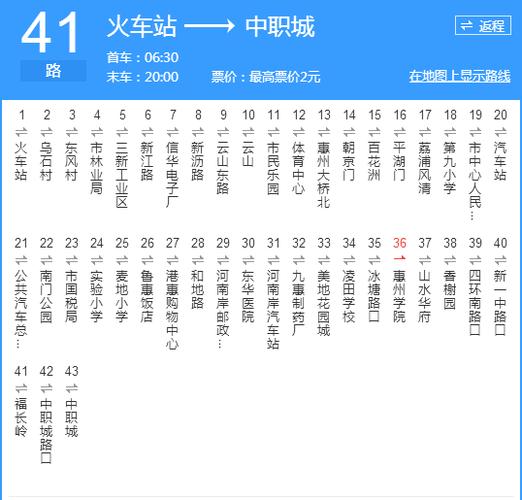 惠州41路公交车最后一班往中职城几点出发