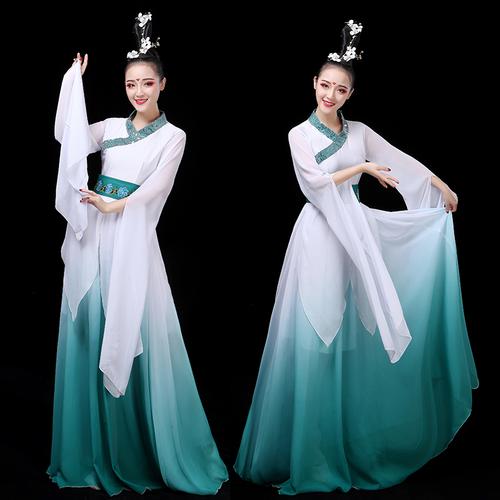 古典舞演出服女飘逸雪纺水袖古装汉服成人扇子现代伞舞蹈服装长裙