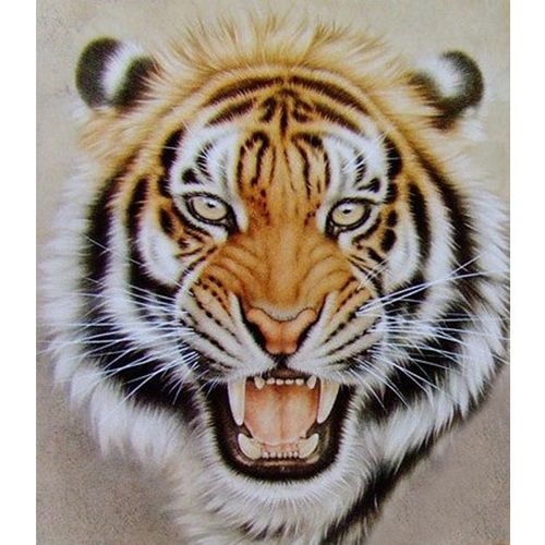 印花纯棉绣线线绣客厅卧室书房大画老虎虎头十字绣套件