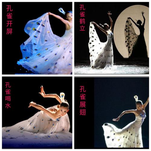 根据图片上的孔雀舞动作,创编,模仿学习,全体学生一起跳孔雀舞