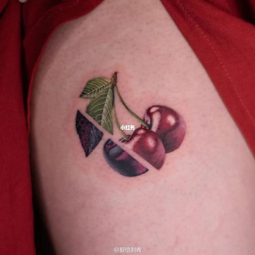 切换系列,樱桃上身_纹身_水果_写实纹身_美妆_彩妆